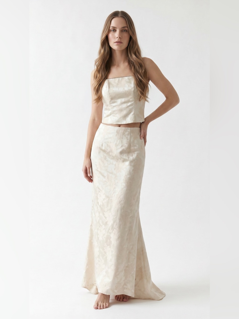 Jump Cream Y2K formal top with skirt .